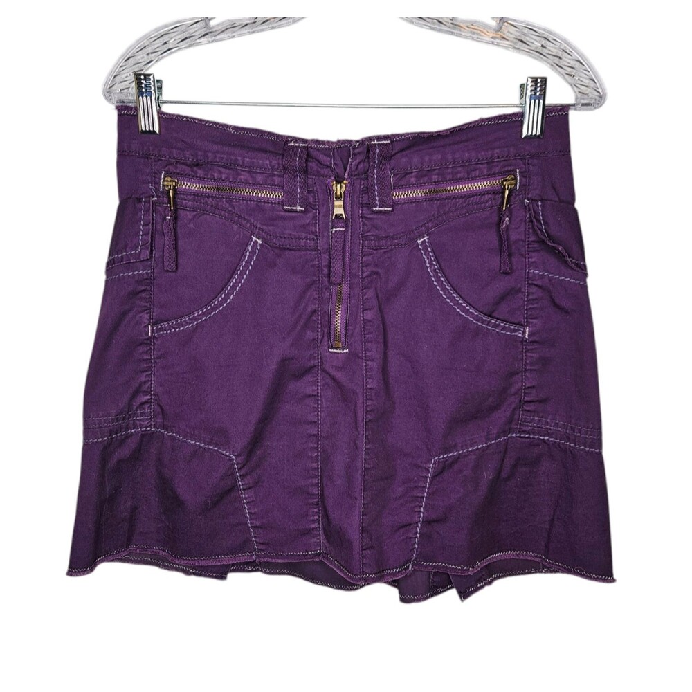 MARITHE FRANCOIS GIRBAUD Y2K Mini Skirt Size 28 Purple Grunge Gold Zipper Pocket